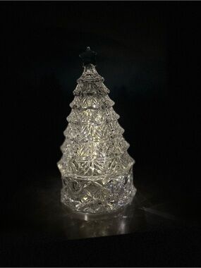 Vintage Clear Cut Glass Christmas Tree Fairy Lamp & Candy Dish no flames